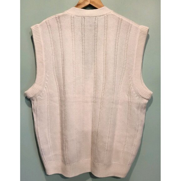 Vtg Mens Ivory Cableknit Button Up Sweater Vest Pockets Grandpa Sz XL - Picture 4 of 6